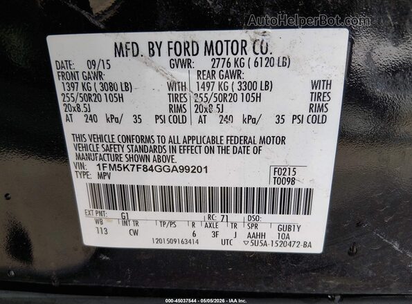 1FM5K7F84GGA99201 2016 FORD FORD EXPLORER Black 