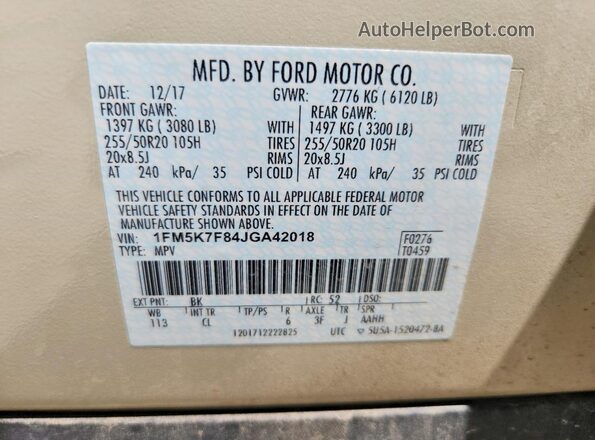 1FM5K7F84JGA42018 2018 FORD EXPLORER Beige 