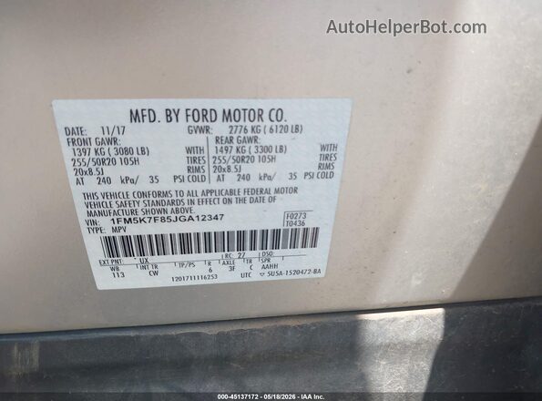 1FM5K7F85JGA12347 2018 FORD EXPLORER Silver ძრავის განყოფილების ხედი