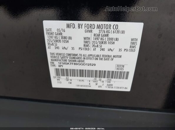 1FM5K7F89GGD12529 2016 FORD FORD EXPLORER Black Engine compartment view