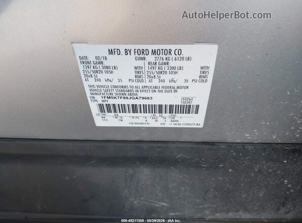 1FM5K7F89JGA79663 2018 FORD EXPLORER Silver Engine compartment view