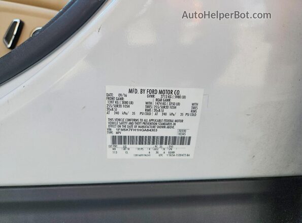 1FM5K7FH1HGA84303 2017 FORD EXPLORER White 