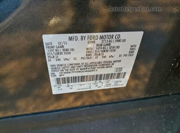 1FM5K7FH9GGA42573 2016 FORD EXPLORER Silver 