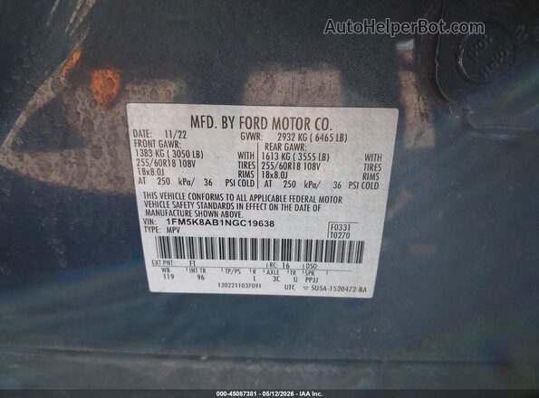 1FM5K8AB1NGC19638 2022 FORD POLICE INTERCEPTOR Blue Widok komory silnika