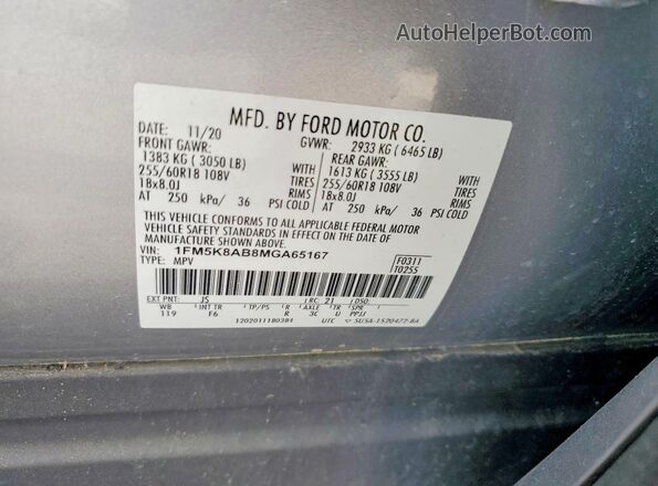 1FM5K8AB8MGA65167 2021 FORD FORD EXPLORER Gray 