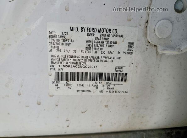 1FM5K8AC2NGC23917 2022 FORD FORD EXPLORER White 