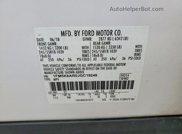 1FM5K8AR0JGC19248 2018 FORD EXPLORER White Engine compartment view