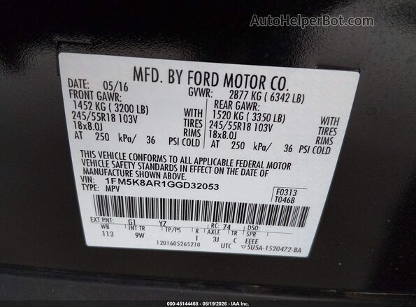1FM5K8AR1GGD32053 2016 FORD UTILITY POLICE INTERCEPTOR Black Вид підкапотного простору