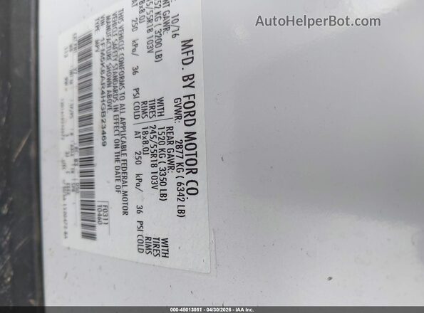 1FM5K8AR4HGB23469 2017 FORD UTILITY POLICE INTERCEPTOR White Engine compartment view