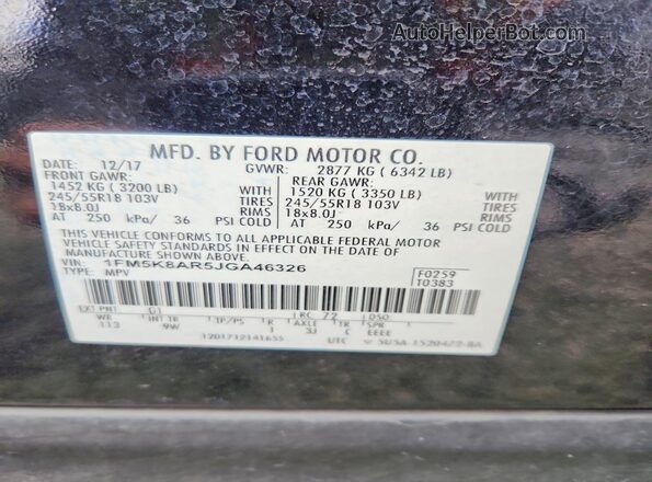 1FM5K8AR5JGA46326 2018 FORD FORD EXPLORER White 