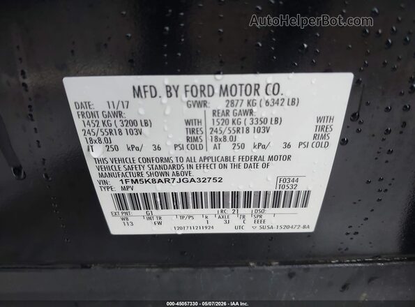 1FM5K8AR7JGA32752 2018 FORD POLICE INTERCEPTOR Black Вид підкапотного простору