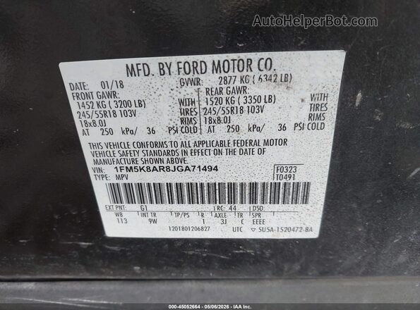 1FM5K8AR8JGA71494 2018 FORD POLICE INTERCEPTOR Black Vista del compartimento del motor