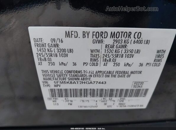 1FM5K8AT2HGA77443 2017 FORD UTILITY POLICE INTERCEPTOR Черный Вид подкапотного пространства