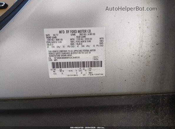 1FM5K8B89HGC84535 2017 FORD FORD EXPLORER Silver Engine compartment view