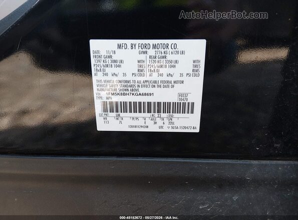 1FM5K8BH7KGA68691 2019 FORD EXPLORER Black Vista del compartimento del motor