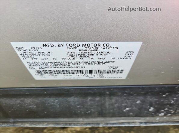 1FM5K8BH8HGA65761 2017 FORD FORD EXPLORER Silver 