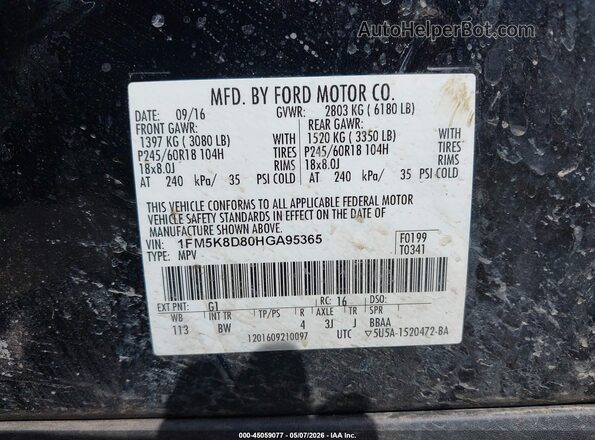 1FM5K8D80HGA95365 2017 FORD FORD EXPLORER Black 