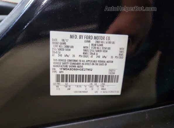 1FM5K8D80HGE27952 2017 FORD EXPLORER Black 