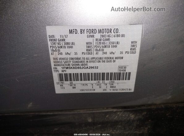 1FM5K8D80JGA29632 2018 FORD FORD EXPLORER Silver Widok komory silnika