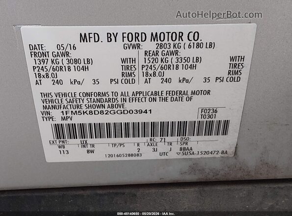 1FM5K8D82GGD03941 2016 FORD EXPLORER Silver ძრავის განყოფილების ხედი