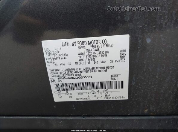 1FM5K8D82GGD35501 2016 FORD EXPLORER Gray Շարժիչի բաժամունքի տեսք
