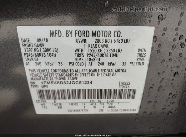 1FM5K8D82JGC51234 2018 FORD EXPLORER Gray Engine compartment view