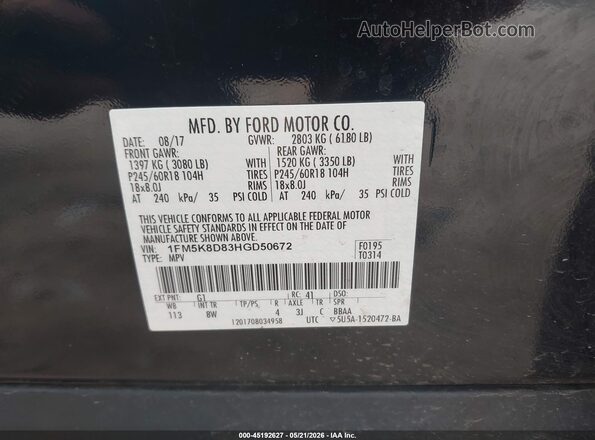 1FM5K8D83HGD50672 2017 FORD EXPLORER Black Շարժիչի բաժամունքի տեսք