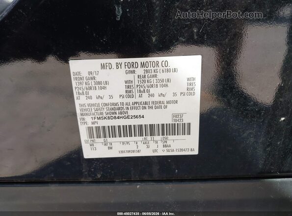 1FM5K8D84HGE25654 2017 FORD FORD EXPLORER Black 