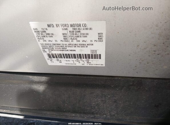 1FM5K8D84KGA74896 2019 FORD EXPLORER Silver Widok komory silnika