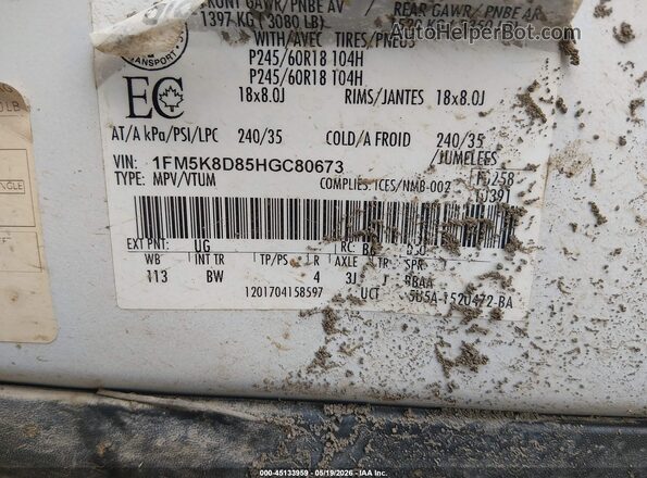 1FM5K8D85HGC80673 2017 FORD EXPLORER White Вид підкапотного простору