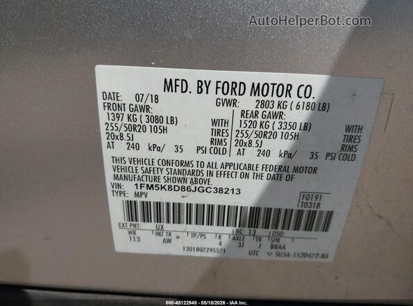 1FM5K8D86JGC38213 2018 FORD EXPLORER Silver Engine compartment view