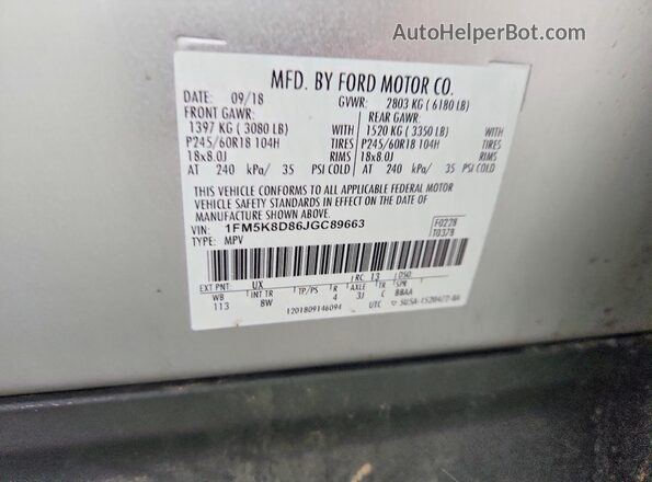 1FM5K8D86JGC89663 2018 FORD EXPLORER Gray 