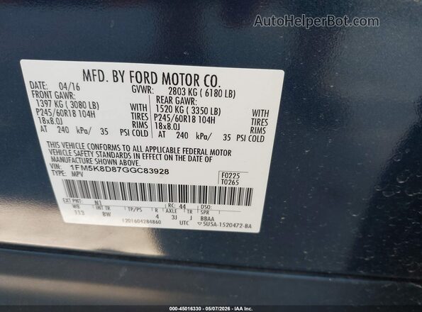 1FM5K8D87GGC83928 2016 FORD FORD EXPLORER Blue 