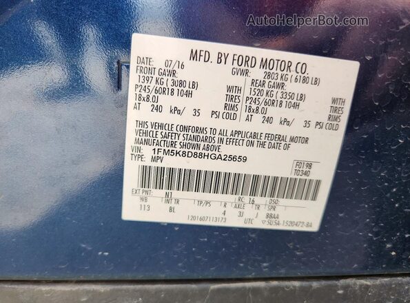 1FM5K8D88HGA25659 2017 FORD EXPLORER Blue Widok wnętrza 360 stopni