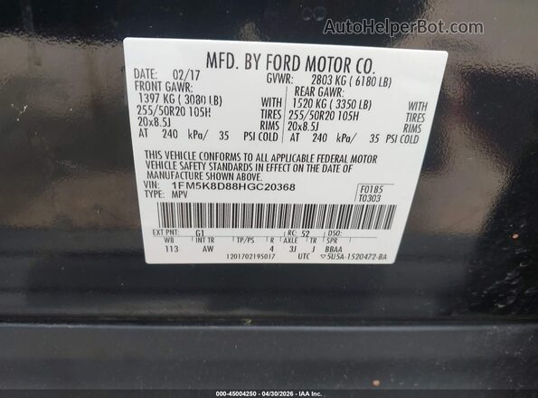 1FM5K8D88HGC20368 2017 FORD FORD EXPLORER Черный Вид подкапотного пространства