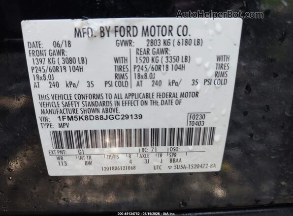 1FM5K8D88JGC29139 2018 FORD EXPLORER Black Вид підкапотного простору
