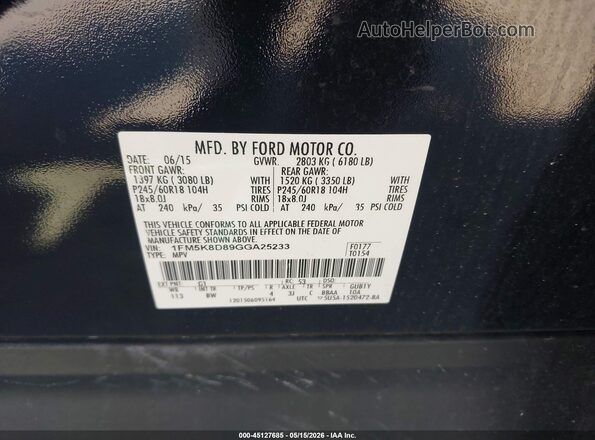 1FM5K8D89GGA25233 2016 FORD EXPLORER Black 