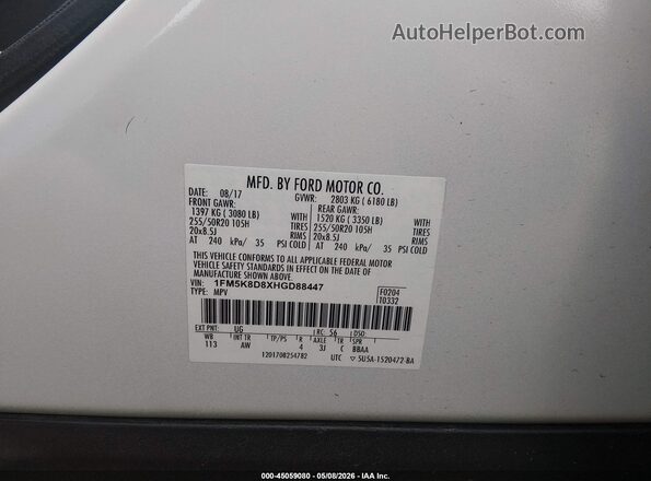 1FM5K8D8XHGD88447 2017 FORD FORD EXPLORER White 