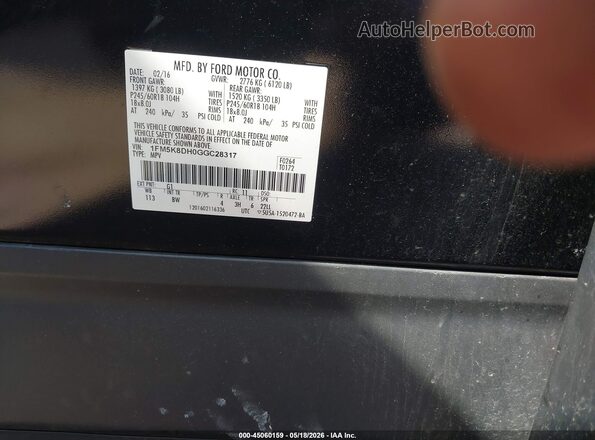 1FM5K8DH0GGC28317 2016 FORD EXPLORER Black Widok komory silnika