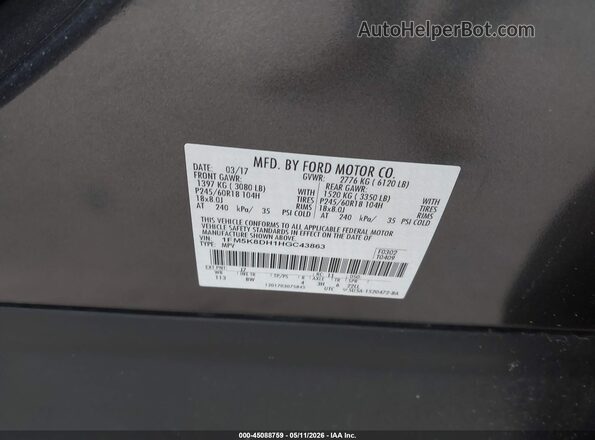 1FM5K8DH1HGC43863 2017 FORD FORD EXPLORER Gray 