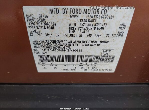 1FM5K8DH8HGA30635 2017 FORD EXPLORER Orange Engine compartment view