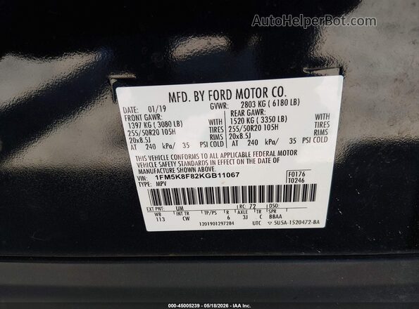1FM5K8F82KGB11067 2019 FORD EXPLORER Black Widok komory silnika