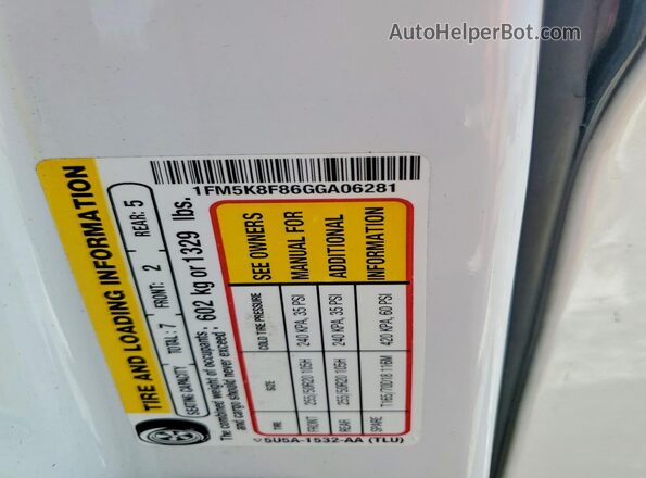 1FM5K8F86GGA06281 2016 FORD EXPLORER White VIN կոդի պիտակի տեսք