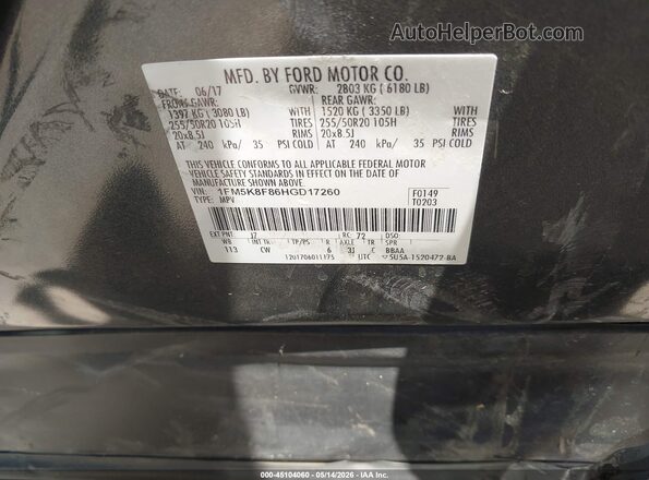 1FM5K8F86HGD17260 2017 FORD EXPLORER Brown Vista del compartimento del motor