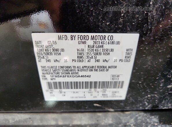 1FM5K8F8XGGA46542 2016 FORD EXPLORER Черный 