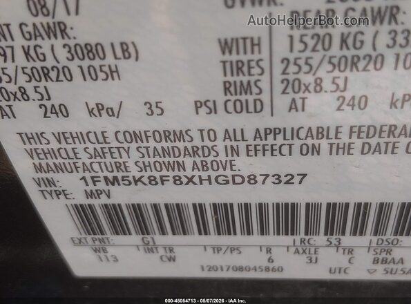 1FM5K8F8XHGD87327 2017 FORD FORD EXPLORER Black Widok komory silnika