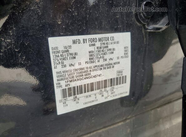 1FM5K8GC4NGC45747 2022 FORD EXPLORER Черный Панорамный вид салона 360°
