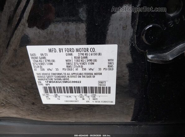 1FM5K8GC5MGC09922 2021 FORD EXPLORER Черный 