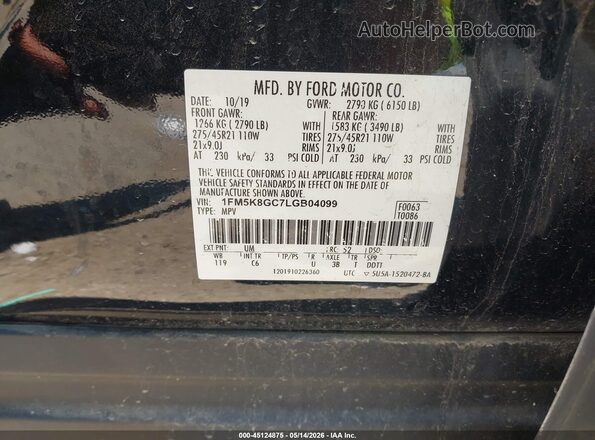 1FM5K8GC7LGB04099 2020 FORD EXPLORER Черный Вид подкапотного пространства