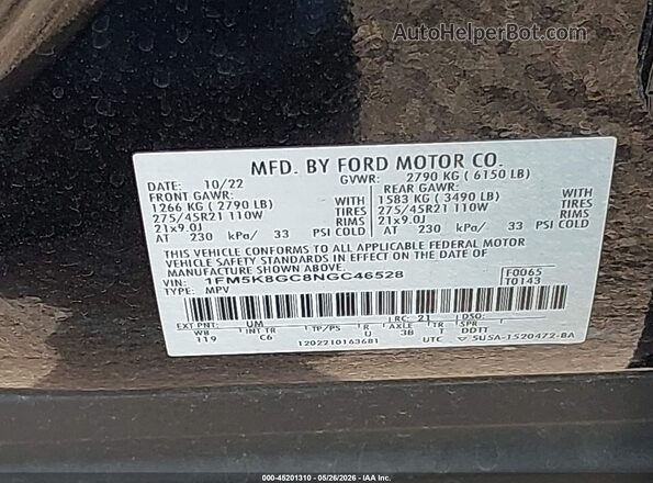 1FM5K8GC8NGC46528 2022 FORD EXPLORER Black Widok komory silnika